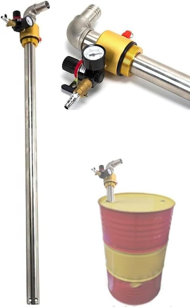 Stainless Steel Pneumatic Barrel Pump, Pneumatic Oil Pump, 130L/min Large Flow, with Pressure Gauge and Safety Valve, Used for Transporting Diesel, Engine Oil, Gear Oil, Hydraulic Oil