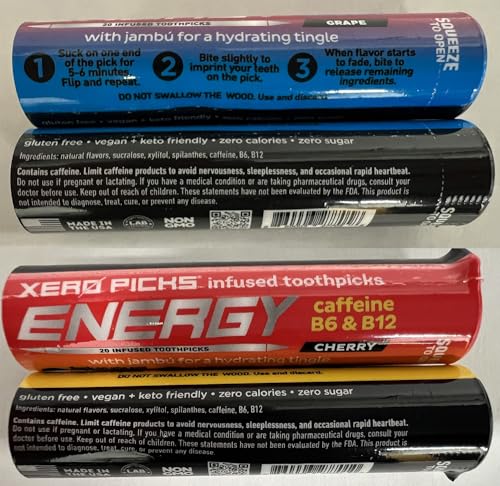 Xero Picks Energy Infused Flavored Toothpicks with Caffeine, B12 and B6 (Variety Pack, 20 Count (Pack of 5)) - Thumbnail 7