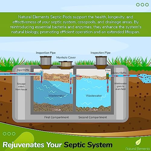Natural Elements Septic Tank Treatment Pods | 1-Year Supply, Pack of 12 | Eco-Friendly Bacteria & Enzymes Formula | Prevents Backups, Eliminates Odors, Maintains System Health & Efficiency