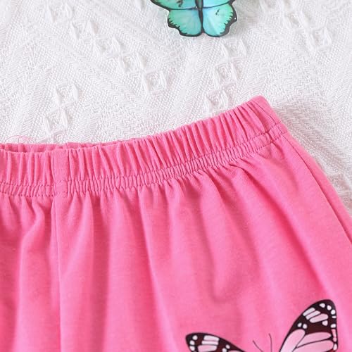 Image of Kid Toddler Girl Butterfly Printed Short Sleeve T-Shirt + Waist Shorts Set 2PC Clothing For Summer