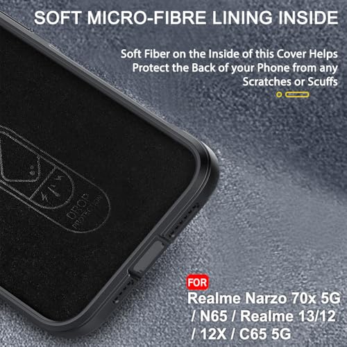 Image of TheGiftKart Liquid Silicon Back Cover Case for Realme Narzo 70x 5G / N65 / Realme 13 /12 / 12X 5G / C65 | ShockProof Military Grade Protection | Micro-Fibre Cloth On Inner Side | Anti-Slip (TPU, Black)
