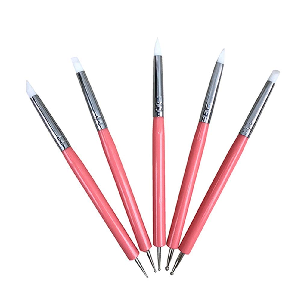 MinLia5pcs/set 2 Way Pottery Clay Ball Styluses Tools Polymer Clay Sculpture Tool Nail Art Carving Tools Silicone Shapers Dotting Tool