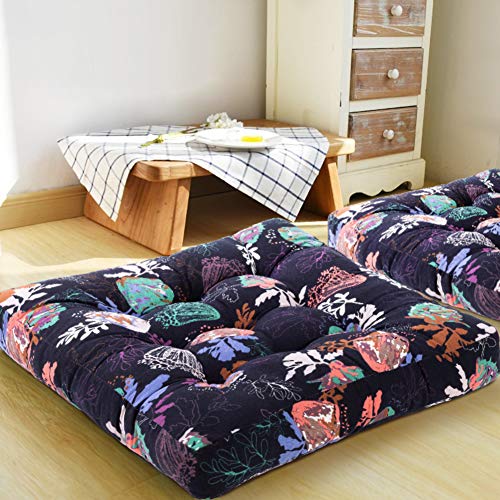 HIGOGOGO Floor Pillow for Seating, Cotton Linen Floral Pattern Cushion Bohemian Meditation Pillow