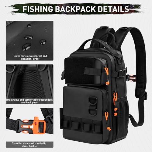 THKFISH Mochila de Pesca con Soporte para Caña, Kit de Herramientas de Pesca, Bolsa Resistente al Agua con Kit de Señuelos, Caja de Pesca y Juego de Alicates para Hombre y Mujer (Negro-87 Piezas) miniatura 2