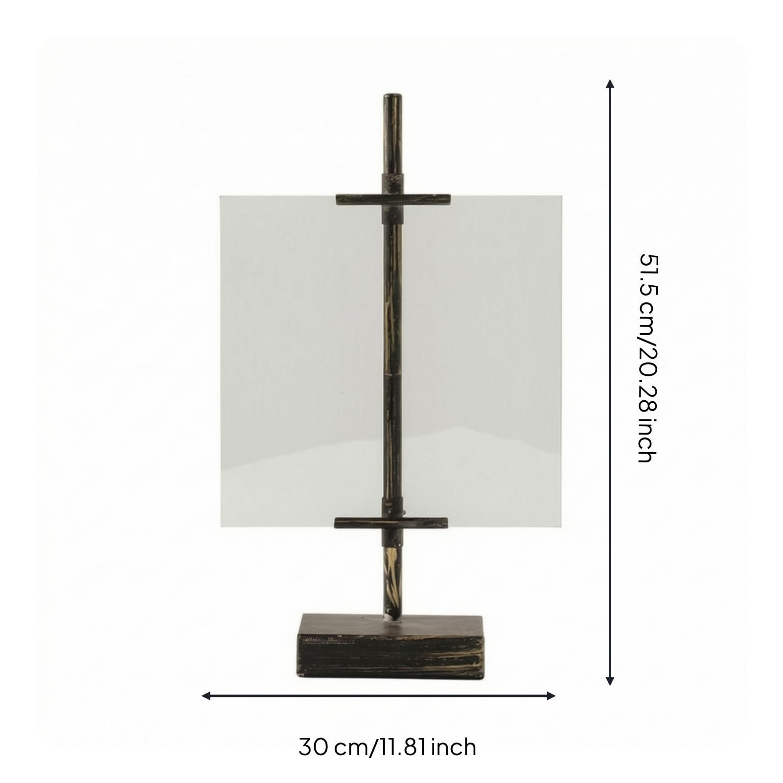 Photo Display Stand Cornice Tavolo per Esposizione Foto Supporto Verticale Telaio Acrilico Base in Legno Massello con Asta in Ferro Stile Rustico