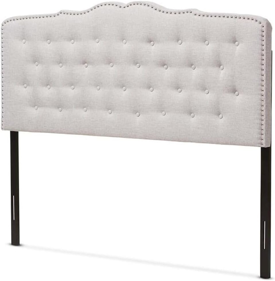 HomeStock African Artistry Modern and Contemporary Upholestered Fabric with Button Tufted Headboard Queen/Greyish Beige