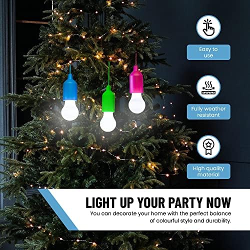 GloBrite Pack of 4 LED Pull Cord Light Bulb - Battery Operated LED Night Lamp with Rope | Portable Hanging Bulbs for Wedding, Festival, Camping, BBQ, Garden Decorations