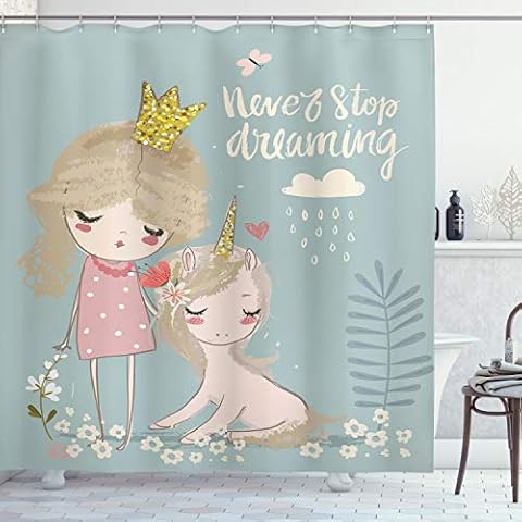 ABAKUHAUS Cortina de Baño Princesa niña del Unicornio Cover