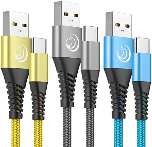 USB C Cable 3A Fast Charging 6FT 3Pack Nylon Type C Phone Charger Cord for Samsung Galaxy S22 S21 S20 S10 A02s A10e A11 A12 A20 A21 A32 A42 A52 Z Fold 4, Tablet, LG K92 K51, Moto, PS5