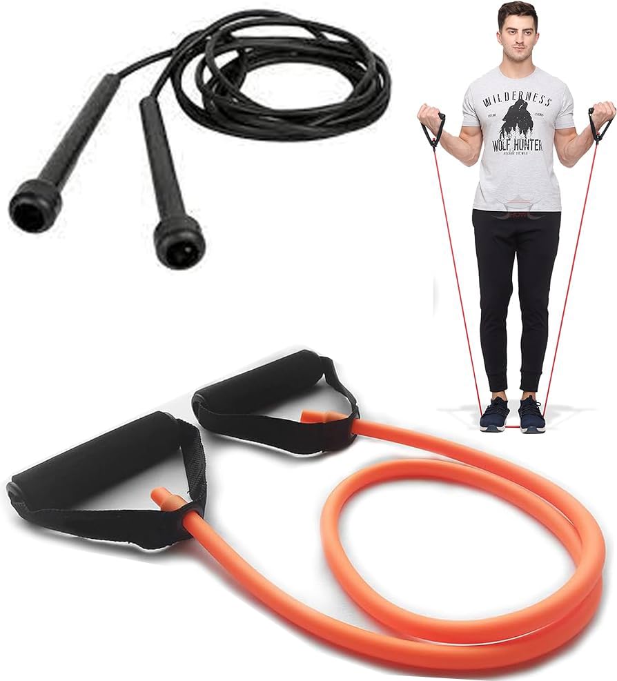 Resistance Tube Heavy Quality Exercise Band for Stretching, Full Body Workout, Home Gym and Toning for Men, Women and Skipping-Rope Jump Skipping Rope Combo (B0CY29XH7Y) Amazon Price History, Amazon Price Tracker