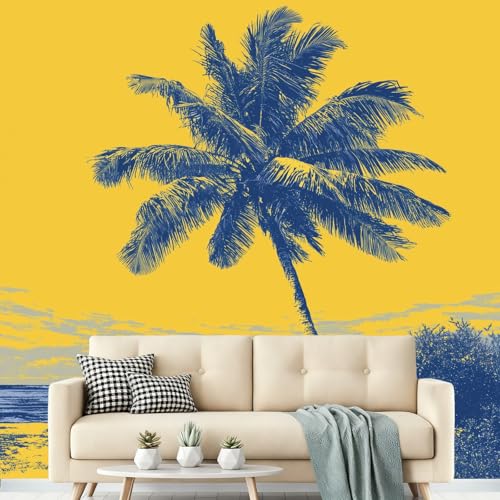 Fresque murale palmiers pour chambre et salon jaune gingembre