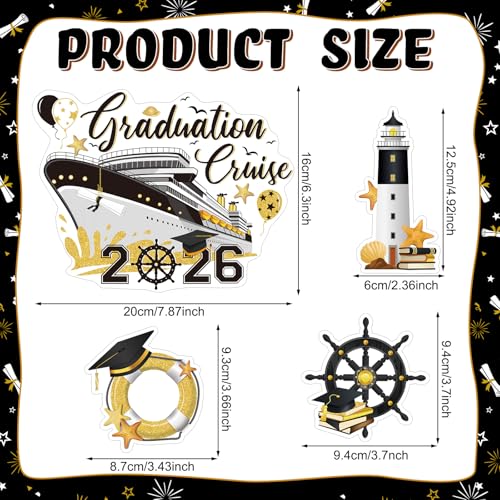 16 imanes decorativos de graduación negro y dorado miniatura 2