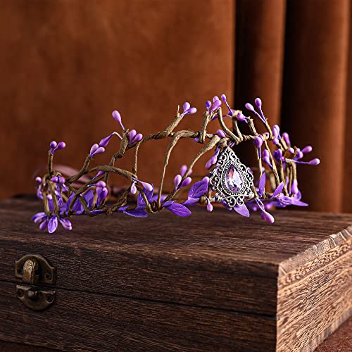 Mostory Handmade Purple Twig Crown Headband For Wedding Lavender Forest Tiara Headpiece For Ren Fair Woodland Fairy Circlet Hairband For Women Girls Prom Medieval Cosplay Bachelorette Party #TOP1