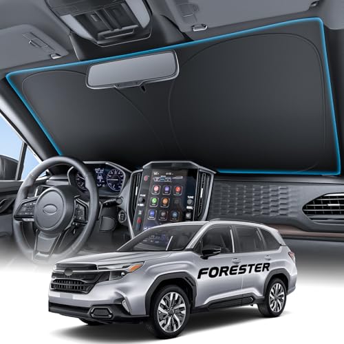 Wigoo for Subaru Forester Windshield Sunshade [OEM Design 100% Sun Blockage] Foldable Heat Insulation Sun Shade with Storage Bag for Subaru Forester (2019-2026) Silver Coating