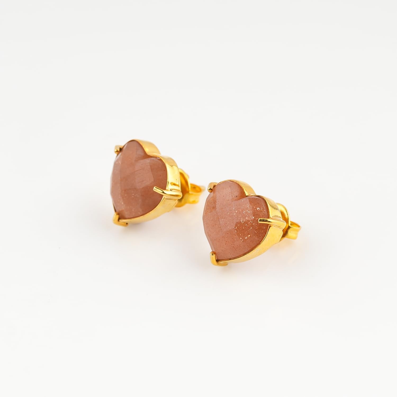 AAA Grade Natural Gemstone Stud Earrings – Handmade in Gold Plated | Healing Crystals | Classic Prong Earrings | Heart Shape Studs | Christmas Gift for Women - Image 2