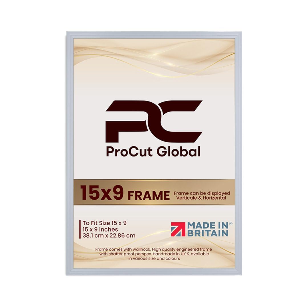 Procut Global 15X9 Light Grey Picture Frames - Classic Wooden Photo Frame with Shatterproof Perspex for Wall or Tabletop - Perfect for Posters, Certificates & Prints - Sizes & Colors Available