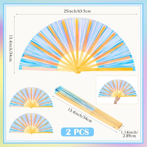 Image of Maitys Large Rave Fan Folding Handheld Fans 13'' Clap Fans for Line Dancing Clack Fan Holographic Festival Accessory for Martial Art Gift Performance, Includes 2 Pouch