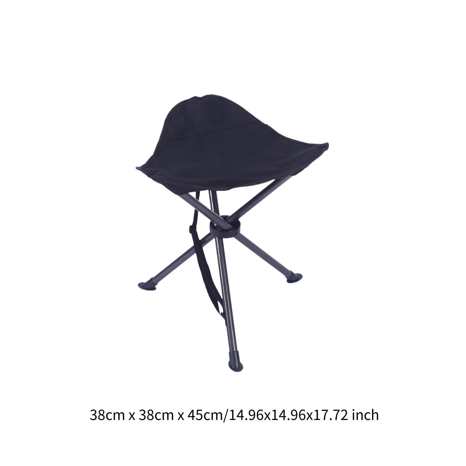 Tabouret Extérieur Chaise Pliable Siège Tripode Léger avec Sangle Antidérapant pour Adulte en Acier et Tissu Oxford pour Randonnée Jardin Pêche Campin, Noir