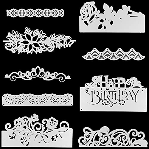 Ioffersuper 9Pcs Flowers Metal Cutting Dies Embossing Stencil Template Happy Birthday Flowers Lace Die Cuts for DIY Handmade Art Crafts Scrapbook Photo Album Paper Gift Card Making