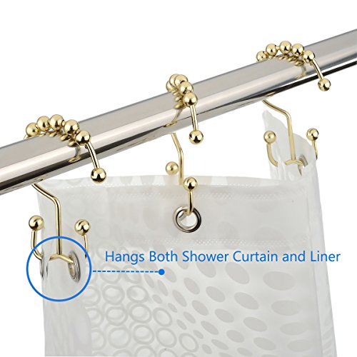 Amazer Gold Shower Curtain Hooks Rings, Stainless Steel Shower Curtain Rings, 12Pcs Double Glide Shower Hooks For Bathroom Shower Curtain Rods Dual Rust-Resistant Shower Rings #TOP5