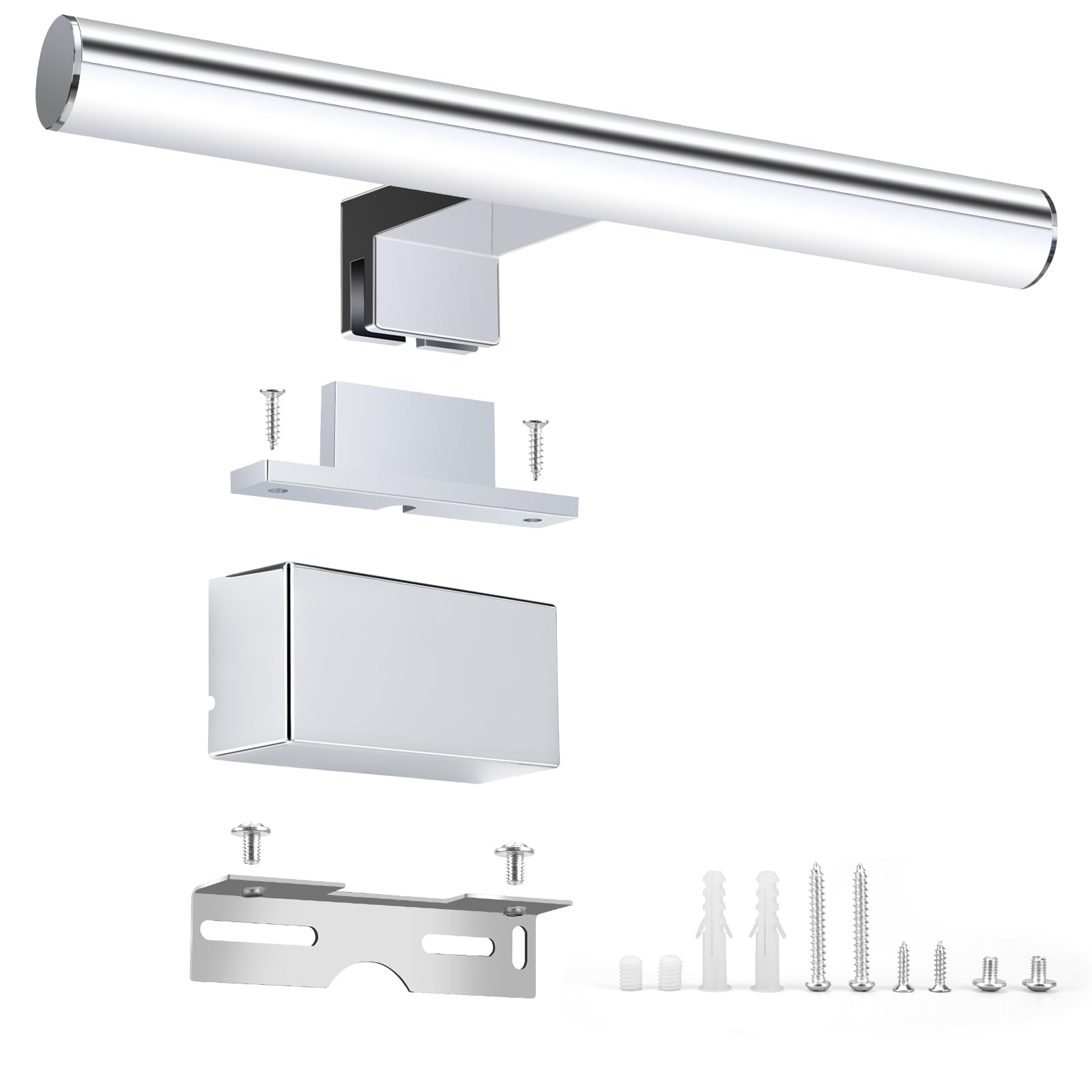 Lampa lustra łazienkowego, lustro łazienkowe led 557-30 chrom 11,8 cala 30 cm, 5 W, 4000 K, lustro łazienkowe oświetlenie szafki lustro, IP44, srebrne lustro led