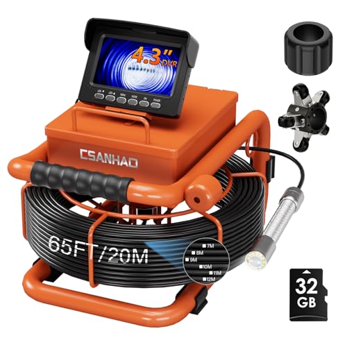 ESANHAO Cámara de Inspección de 20/30m con DVR, Cámara para Inspección de Tuberías de Alcantarillado con Grabador de Audio, Batería de 5600 mAh, 12 Luces LED Ajustables, Tarjeta de 32GB Incluida (20M)
