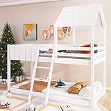 ANIROY Wooden Bunk Bed, Loft Bed with Ladder and Guard Rail, Mid-Sleeper Cabin Bed, 3 FT Single Treehouse Canopy, Shaped with Space-Saving Design for Children& Kids Home (White-90 * 190 cm) - Image 4