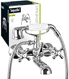 aquaSu® Athenas 76802 3 mengkraan met twee hendels voor bad inclusief douchegarnituur | waterkraan retro | verplaatsing badkraan | nostalgische twee-greeps armatuur | chroom