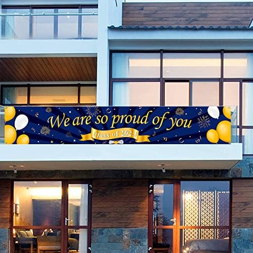 Graduation Decorations 2023, We Are So Proud Of You Fabric Long Banner 300× 50cm for Graduation Party Decoration Blue and Gold, Graduation Banner Decoration Table Wall Room Indoor Outdoor Decorations
