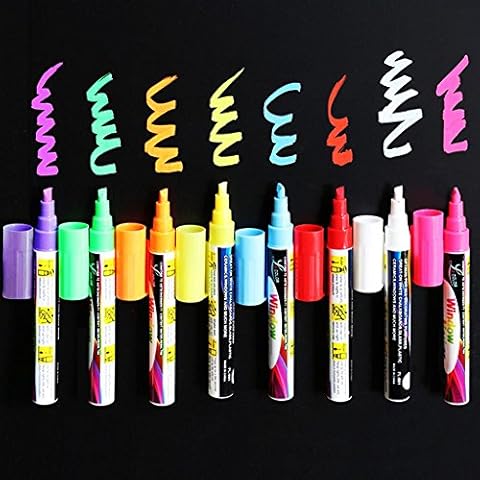 Winrase 8 PCS Chalk Marker Pen 6mm Dry Erase Markers Fluorescent Markers Highlighters with Reversible Bullet/Chisel Tip for LED Light Board,Coffee Shop,POP Art,Bistro Board,AD Drawing,Blackboard Cover