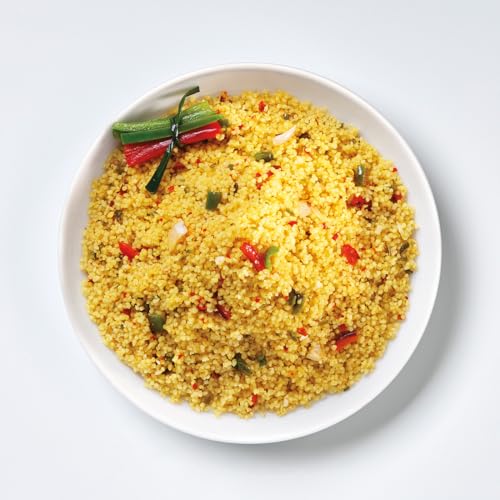 Couscous Oriental Trevijano: 6 Schalen à 300 g. Ohne Zusatzstoffe und Konservierungsmittel, nur getrocknete pflanzliche Zutaten: Couscous, Zwiebel, grüne Paprika, rote Paprika, Curry.