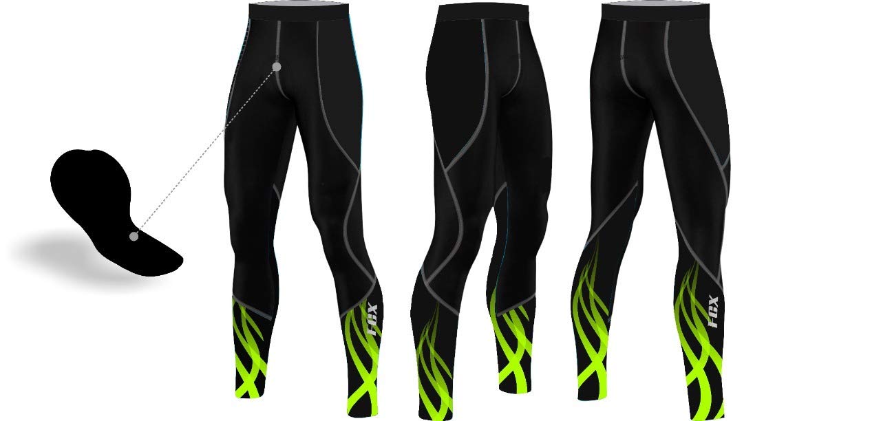 Fcx Men's Black Green Cycling Trouser Pants Compression Padded Winter Thermal Long Bicycle Biking Tights Outdoor Bike Riding (, X-Small)
