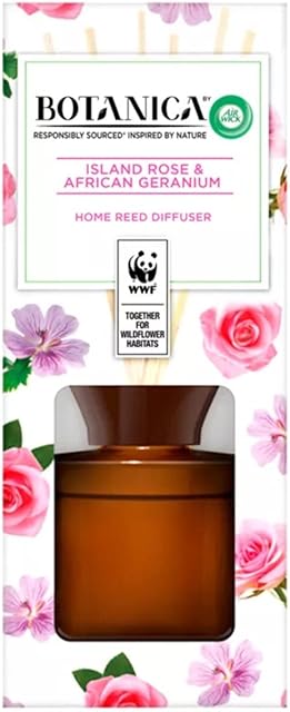 Botanica by Air Wick Air Freshener Reed Diffuser Island Rose and African Geranium 80 ml (Packing May Vary)