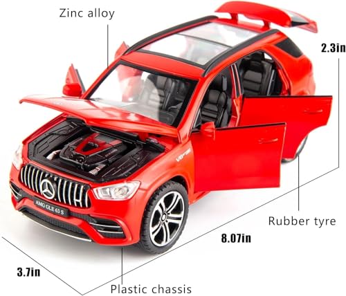 Image of BlackZone 1 /32 Scale GLS63 Alloy Metal Pull Back Toy Car | Openable Doors, Light & Music | Showpiece Gift Toy Car | Gifts for Boys and Girls (1:32-Red)