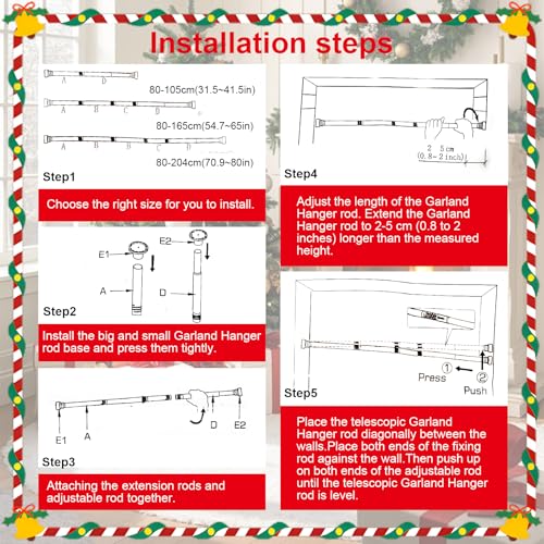 Docaharbour Garland Hanger for Front Door Frame, Adjustable 18\"- 67\" Heavy-Duty Garland Holder for Door Frame Christmas & Halloween Decorations, Wreaths, Lights, No-Drill, Damage-Free