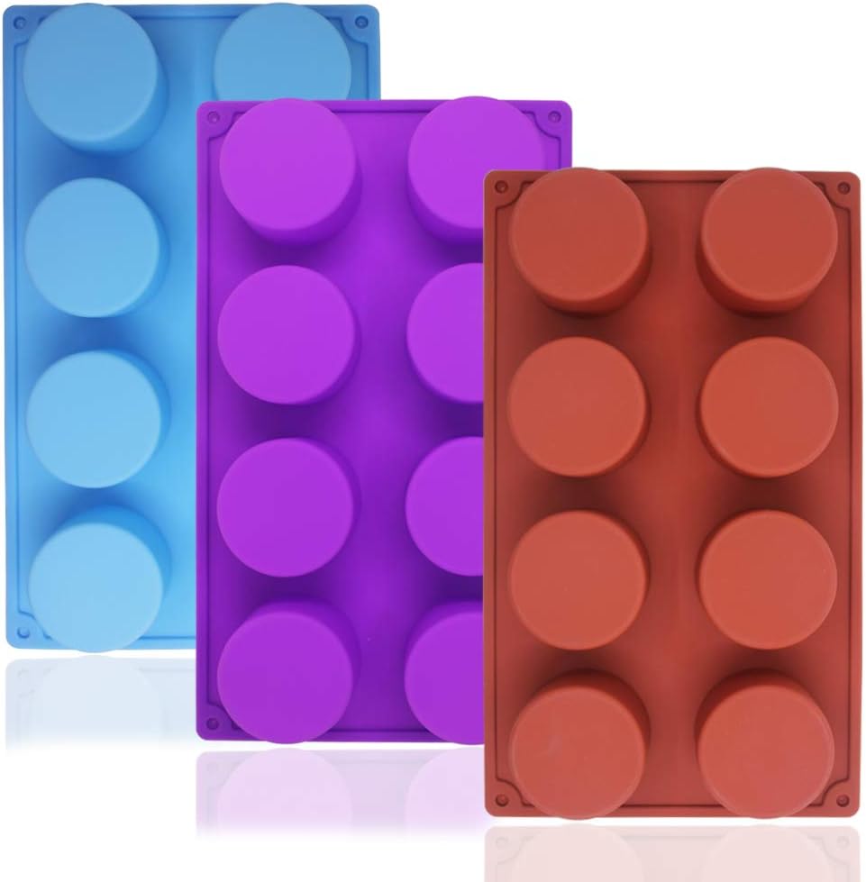 SourceTon8-Cavity Large Round Silicone Baking Mold, 3 Packs of Food Grade Non-Stick Baking Molds for Cake, Candy, Handmade Soap Muffin, Cupcake, Ice Cube