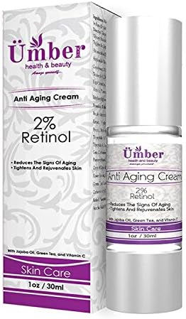 Retinol Anti-Aging Cream for face by Umber NYC with Retinol 2%, Vitamin C, Jojoba Oil and Green Tea 1 oz