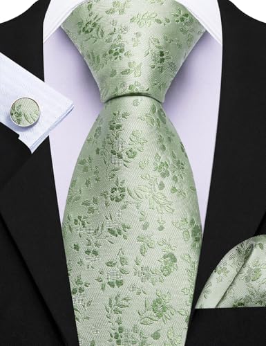 Image of Barry.Wang 6 PCS Men Ties Set Silk Business Fashion Woven Necktie Handkerchief Cufflinks Paisley Stripe Wedding Party