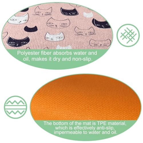 Tapis de cuisine antidérapants lavables noir et blanc motif chat - 5