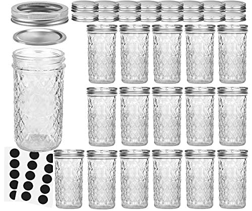 Mason Jars 12 OZ, VERONES Canning Jars Jelly Jars With Regular Lids, Ideal for Jam, Honey, Wedding Favors, Shower Favors, 16 PACK,Extra 16 Lids