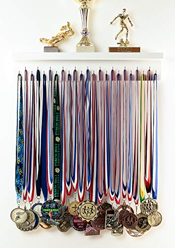 Large Medal Trophy Wall Holder with Wide Top Shelf Trophy Medal Ribbon Display