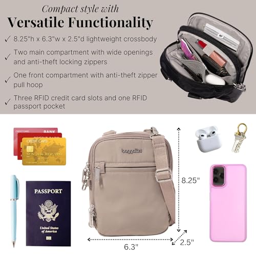 Image of Baggallini Securtex Anti-theft Mini Everything Crossbody Bag, 6.3 inchx8.25 inch Rfid, Locking Zippers & Cut-resistant Strap