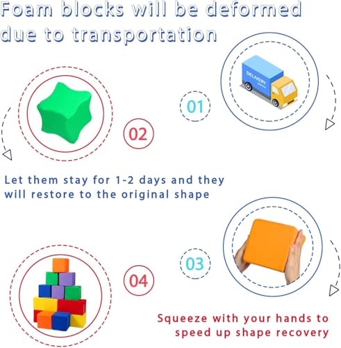 Image of Toddler Foam Buliding Blocks - 12 Piece in 2 Shapes Fabric Covered Stacking Block Sets -Soft Play Set for Kids Idea for Building and Throwing Fun-Red