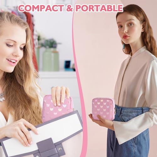 Image of Likesing Period Bag Pouch, Leather Sanitary Napkin Storage Bag for Girls Womens, Portable Sanitary Napkin Period Pad Pouch Bag for Purse, Small Make Up Bags(Pink LOVE)