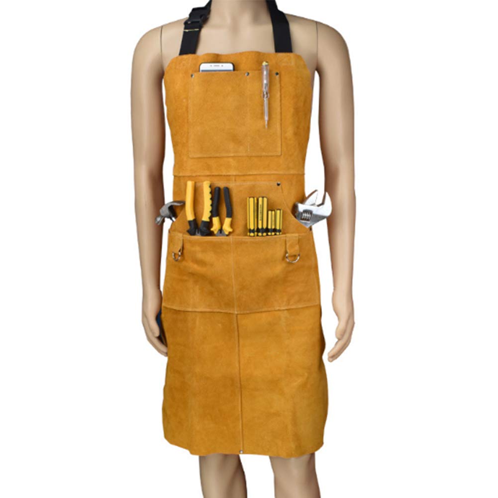 Grembiule per utensili, grembiule da lavoro per saldatura in pelle per lavori pesanti, unisex per meccanico (giallo)