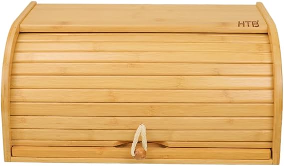 HTB Bamboo Bread Box with Cutting Board,Kitchen Counter Storage Bins,Large Storage Container for Loaves,Pastries,Dinner Rolls,Donut and Croissant