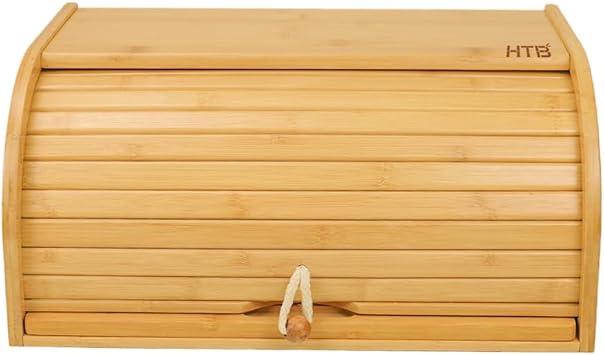 HTB Bamboo Bread Box with Cutting Board,Kitchen Counter Storage Bins,Large Storage Container for Loaves,Pastries,Dinner Rolls,Donut and Croissant