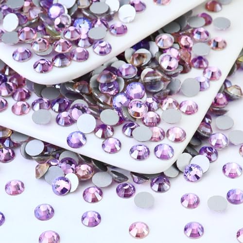 Image of 1440PCS SS6 Crystal Glass Flatback Rhinestones, Round Flat Back Crystal Gems for Nail Art and Craft Clothes, Glue Fix Diamond Stones Air Violet (1.9-2.0mm)