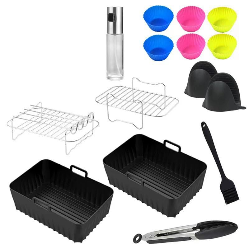 Air Fryer Accessories Set of 15 for Air Fryer, with Barbecue brush, Cake Barrel, Skewer Rack, Silicone Mat,Spray bottle etc?various square air fryers and ovens