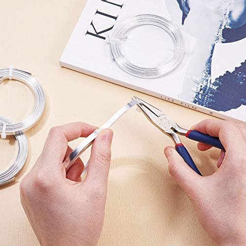 Pandahall 5x1mm Silver Color Flat Aluminum Wire 18 Gauge Wide Metal Artistic Wire for DIY Sculpture and Crafts Jewelry Making, 5 Rolls, Each Roll 32.8 Feet